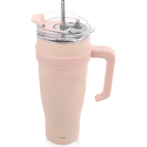Tazza da viaggio, acciaio inossidabile, rosa, 1,2 l, con manico