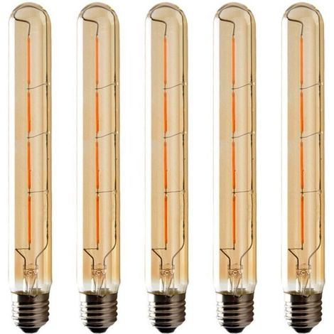 5er-Pack Edison T225 LED-Filamentlampen, E27-Sockel, 6 W, warmweiß (2700 K), bernsteinfarbenes Glas, dekorative lange Röhre
