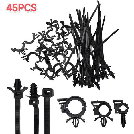 Kit de Fixation Faisceau Électrique Auto - Clips, Attaches et Colliers de Serrage Universels - Assortiment Multi-Tailles Compatible Tous Véhicules-x (1/3)