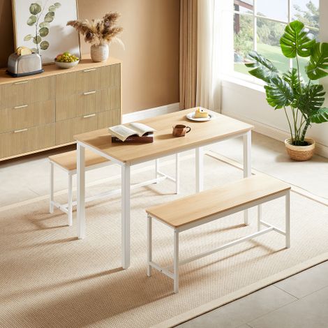 Set de table à manger, table bar avec 2 canapés à manger, table de cuisine avec chaises, table de petit-déjeuner industrielle pour cuisine, salon, salle de fête, couleurs naturelles et blanches