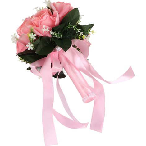Künstlicher Brautstrauß aus Seidenblumen, künstliche Rosen, Strauß für die Braut, Blumen in Rosa (1/5)