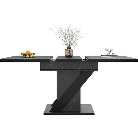 Table de Cuisine 110-140 x 80 cm, effet marbre noir, télescopique, gain de place (1/4)