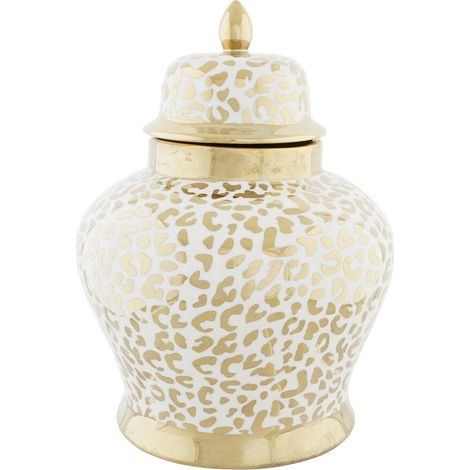Vase en porcelaine blanc doré style colonial raffiné - blanc motifs dorés (1/4)