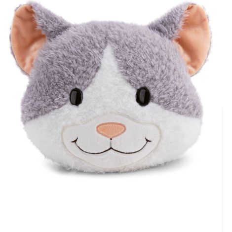 Felli 62975 - Morbido cuscino in tessuto peluche per bambini e adulti, ideale per casa, asilo o in viaggio, a forma di gatto, 35 x 30 cm, grigio (1/5)
