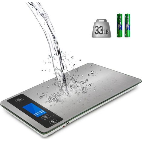 Bilancia da cucina elettronica, bilancia digitale per alimenti di precisione da 1 g in acciaio inossidabile, capacità 15 kg/33 libbre, ampia piattaforma da 23 x 16 cm, display LCD retroilluminato, vet (1/4)