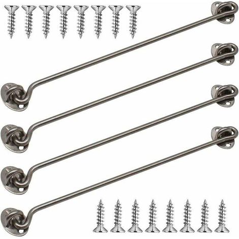 Crochets de cabine, 4 crochets de fenêtre en acier inoxydable massif épais de 30,5 cm avec vis de montage pour porte de grange, salle de bain, porte coulissante (argent),de (1/4)