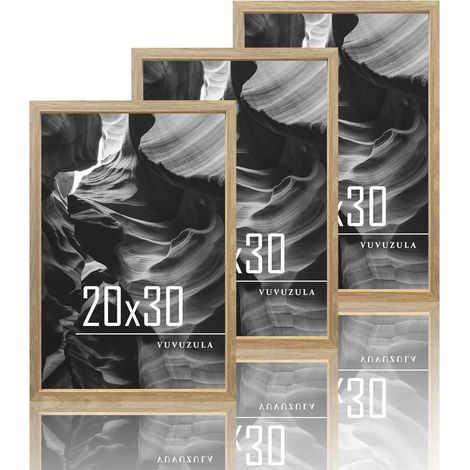 Bilderrahmen Set Eiche 20x30cm 3er Holz Fotorahmen Natur Beige (1/5)