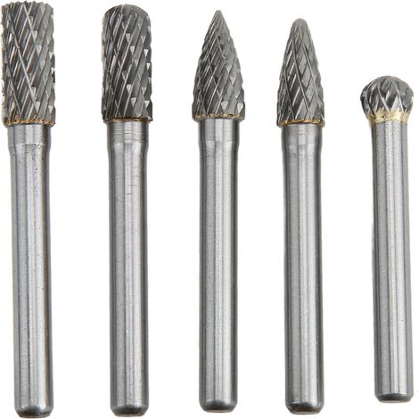 Jeu de 5 limes rotatives en acier au tungstène, 6 x 8 mm, à double tranchant, adaptées au polissage, au meulage, à la gravure et au perçage. (ACDFG) (1/5)