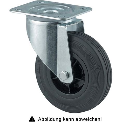 Rollcart Vollgummi-Lenkrolle Ø200x50mm in schwarz 205kg Tragkraft mit Kunststoff-Felge
