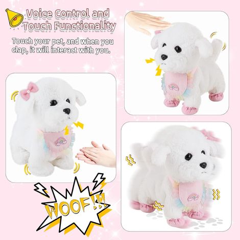 Chien en peluche interactif, jouet électronique avec laisse télécommandée, marche, aboie et remue la queue, accessoires inclus pour chiots (fille de 3 ans et plus). (1/3)