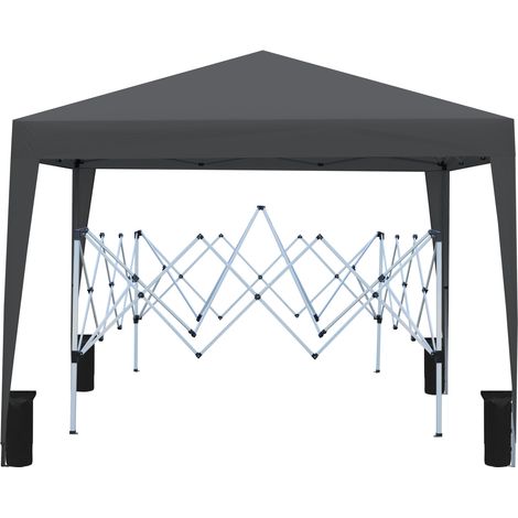 Pavillon pliant 3 x 3 m avec 4 parois latérales, cadre en acier noir, toile PU imperméable et protection UV 50+, stable avec sacs de sable (1/5)