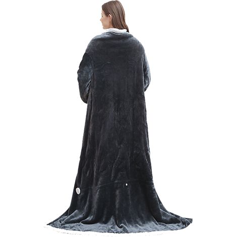 Couverture Chauffante Portable - 127 x 177 cm - Manches Et Poche Pieds - Température Réglable 30 À 55 °C - 8 Niveaux - Arrêt Automatique Jusqu'à 12 H - Lavable En Machine - Gris Foncé