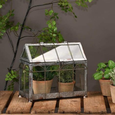 Esschert Design – Serre S gris – Mini serre pour balcon – Dimensions 29,2 x 15,3 x 30,5 cm – Fer et verre – Protection optimale des plantes