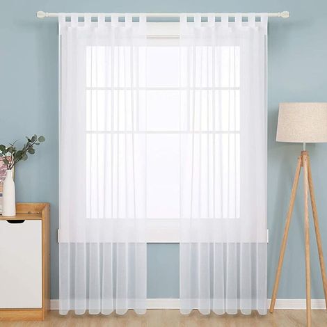 RHG Lot de 2 Voilage Salon Effet Lin à Pattes 132x214cm Rideau de Porte Maison Fenêtre Blanc Chambre Décoration