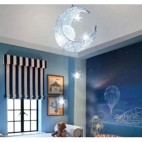 U-do Lustre Suspension créatif - Lune et Etoile - lumière chaude - Blanc (1/4)