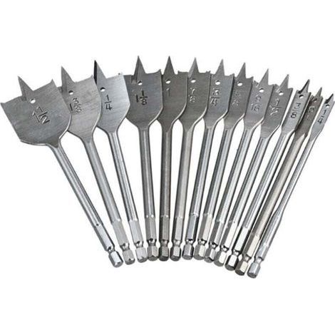 Jeu de Forets Plats 13pcs - Mèches Plates pour Travail du Bois avec Boîte de Rangement (1/4)