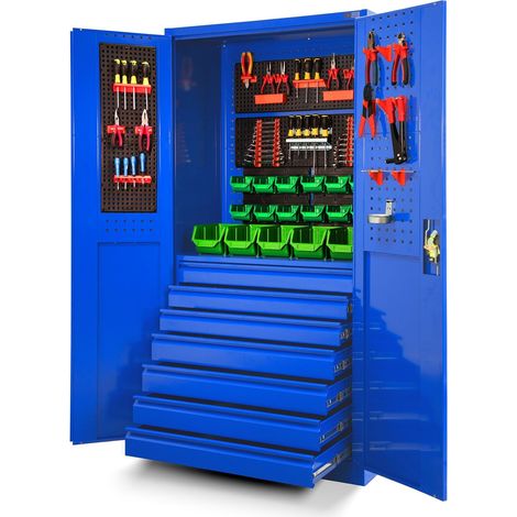 Jan Nowak Werkzeugschrank TC007 Werkstattschrank Garagenschrank Universalschrank Lagerschrank Pulverbeschichtet Flügeltüren Stahlblech 185 cm x 92 cm x 50 cm (blau)