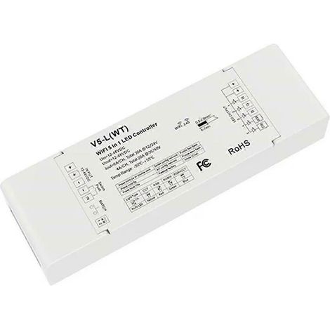 Contrôleur LED WiFi 5 en 1, variateur DC 12V/24V/36V/48V 30A avec interrupteur à bouton-poussoir, application de variation, commande vocale et mode musical. (1/5)