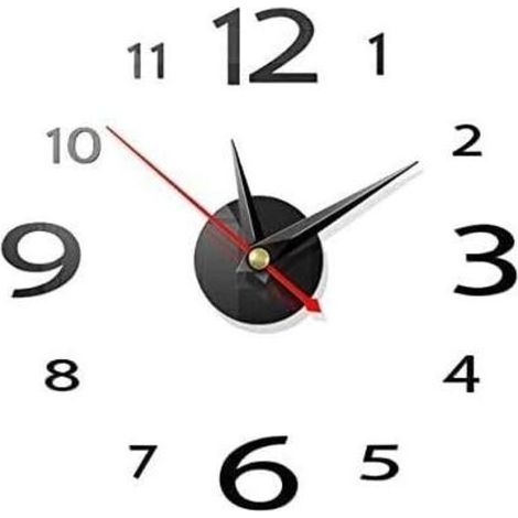 pair Horloge Murale, 2 PCS DIY Horloge Murale, sans Cadre Horloge Murale 3D Miroir Autocollant Metal Silencieuse Pendule Murale Moderne Métallique Horloge de Salon Décoration (Noir)-Fei Yu (1/3)