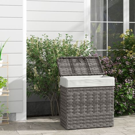 Panier de rangement en rotin pour jardin et maison avec intérieur en tissu. 57 x 34 x 62 cm. Gris.