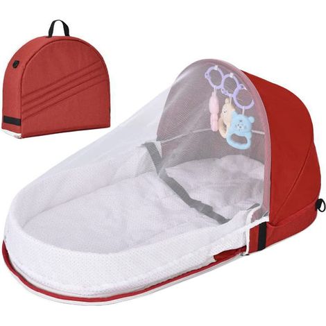 Lettino da viaggio pieghevole per neonati con zanzariera e capottina, facile da trasportare, perfetto per i viaggi in famiglia.