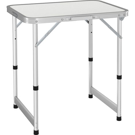 Table pliante camping, table de jardin réglable en hauteur, aluminium et MDF blanc, idéale extérieur (1/5)
