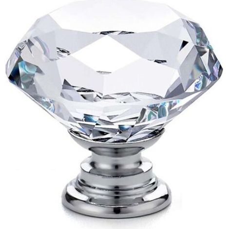 20 tiradores y pomos de cristal para muebles – Tiradores para puertas de armarios – Tiradores para cajones – Cristal transparente con forma de diamante + base plateada – 30 x 28 mm -Crezuo