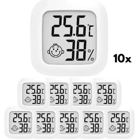 Lot de 10 hygromètres - Thermomètre d'intérieur - Mesureur d'humidité - Station météo numérique - Blanc - Incl. piles et bandes adhésives (1/5)