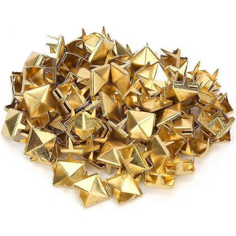 100 rivets carrés en laiton et cuivre de 9 mm pour la décoration de vêtements, chaussures et sacs en cuir (dorés) (1/5)