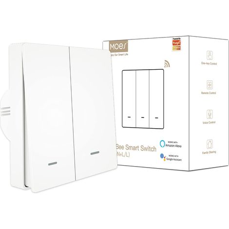 Applicable Interrupteur Mural Intelligent - Compatible avec Tuya Zigbee, 2 Gang, Sans Fil Neutre ou Condensateur Requis - Blanc - Fonctionne avec Alexa et Google Home