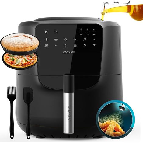 Cecotec Friggitrice ad Aria Cecofry Rain Pack. Air Fryer 1550W, Capacità 5,5L, Spray Olio Incorporato, 7 Livelli, Spray Automatico e Manuale, Tattile, 8 Menu, Autopulente, Accessori, Timer 0,5-24 Ore (1/5)