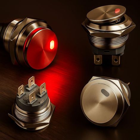 Gebildet Interrupteur à Bascule Rond Etanche en Acier Inoxydable 12-24 V/15 A, 22mm, LED Rouge, Marche/Arrêt, 4 Broches Lumineux Interrupteur à Basculer