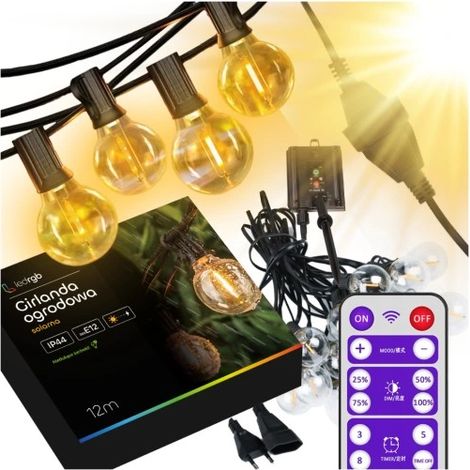 Guirnalda de luces solares para jardín de 12 m con 30+2 bombillas LED solares.