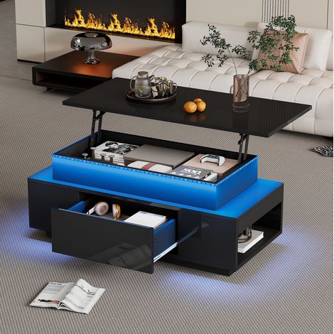Tavolo salotto alzabile con LED e cassetto 96x45x40 OKMYHOME (1/5)