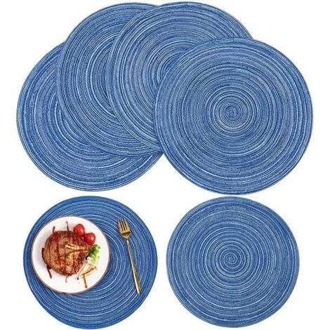 6 Bleu Set de Table Tressé Résistantes à la Chaleur, Antidérapants Table Napperons pour Table de Salle à Manger, Intérieur et (1/3)