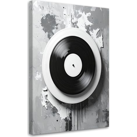Impression sur Toile, Disque vinyle noir et blanc,20x30 (1/4)