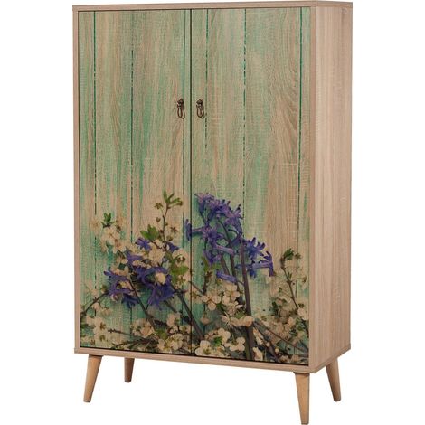 Commode haute 2 portes en bois clair Kiza 727 (1/5)
