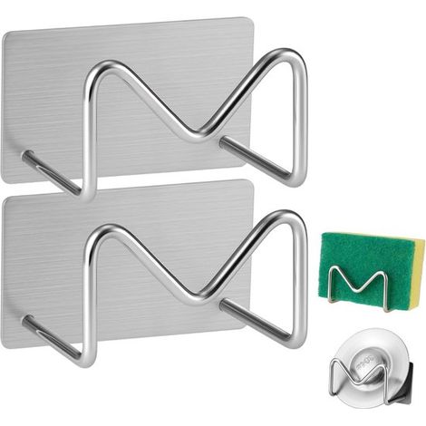 Lot de 2 porte-éponges en acier inoxydable SUS304 - Finition brossée - Étagère égouttoir de cuisine - Pour éponge, chiffon et laine d'acier (1/5)