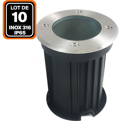 Europalamp – Lot de 10 spots encastrables sol inox 316 étanches IP65 – Culot GU10 – Pour béton et terrasses en bois – Résistance à la corrosion