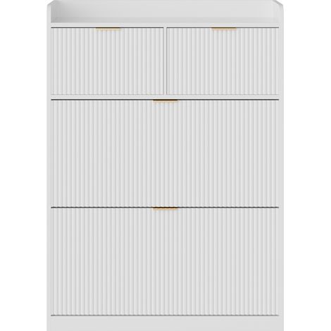Meuble Chaussure avec 2 Tiroir, 2 Abattants avec Cloison Réglable, Armoire à Chaussures pour 12-18 Paires, Rangement Chaussure pour Entrée, Couloir, Dressing, 24 x 80 x 110 cm, Blanc