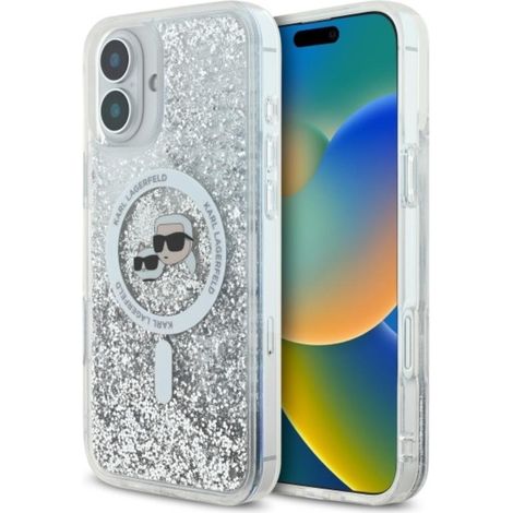 Karl Lagerfeld Liquid Glitter Karl & Choupette Head MagSafe - iPhone 16 Hülle (Transparent)