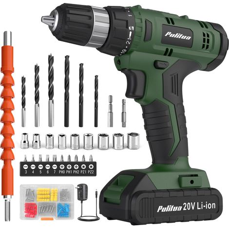 20V Perceuse-visseuse, kit de forets, couple 30n, réglage de couple 21 + 1, mandrin sans clé 3/8 ", 40 forets, perceuse électrique avec batterie lithium - ion 2.0ah et lampe LED. (1/5)