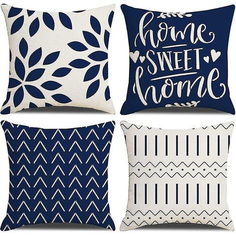 Cushion covers, pillowcases, 60 x 60 cm, set of 4, square decorative cushions, navy blue.