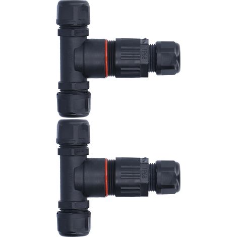 2 Stück wasserdichte 3-Wege-Anschlussdose mit T-förmigem Kabelverbinder für Außenfluter (2 Eingänge, 2 Ausgänge) (1/5)
