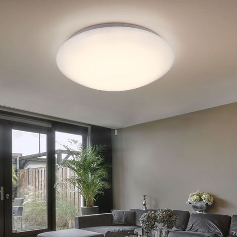 Deckenlampe LED Deckenleuchte Wohnzimmerlampe weiß rund, Metall Acryl, 16W 880lm warmweiß, DxH 34,5x9 cm, Globo 4141873