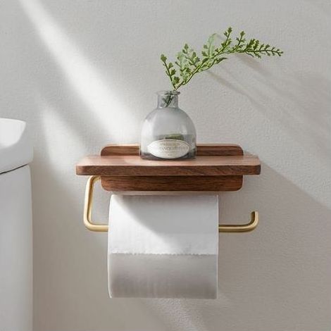 Porte-rouleau de papier toilette porte-serviettes en papier toilette mural sans poinçon boîte de papier toilette téléphone portable porte-papier toilette support bois (1/5)