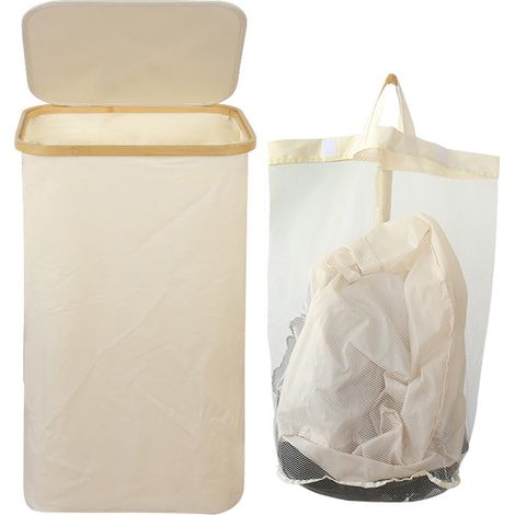 Cesto para ropa sucia ultrafino, estrecho y acolchado, plegable, con asa de bambú y bolsillo interior extraíble, ideal para lavandería, dormitorio, universidad y dormitorio.