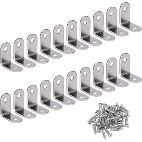 90 Degree Stainless Steel Corner Bracket, L-Shaped Corner Bracket, Fixing Bracket with Screws, Silver, 20pcs, 303016mm (1/5)