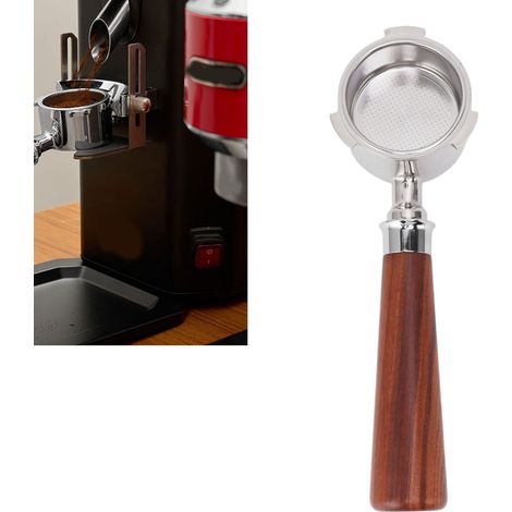 Modification de machine à café De'Longhi en acier inoxydable 51 mm à trois poignées, porte-filtre monocouche sans fond, modèle A1, bois de santal rouge. (1/5)