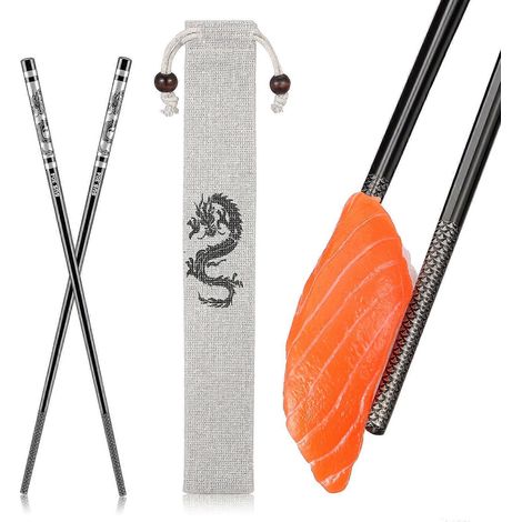 1 ensemble de baguettes en acier inoxydable Année du Dragon, baguettes de cuisine en métal (1/5)